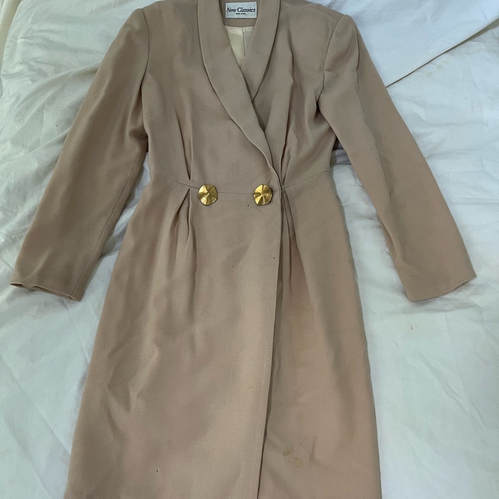Beige Double-Breasted Coat with Gold Buttons